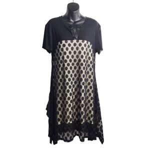 Clotheshead Womens Dress Black Sheer Polka Dot Shortsleeve V-Neck Lined XL NWT